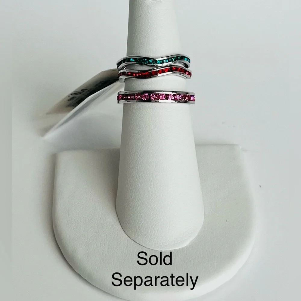 Sterling Silver Ruby Swarovski Crystal Wave Ring Size 5